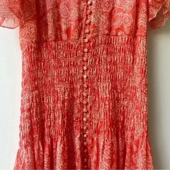 MISA Los Angeles Parisa Maxi Dress - Coral Pink White Floral Pattern - Size S - Picture 7 of 12